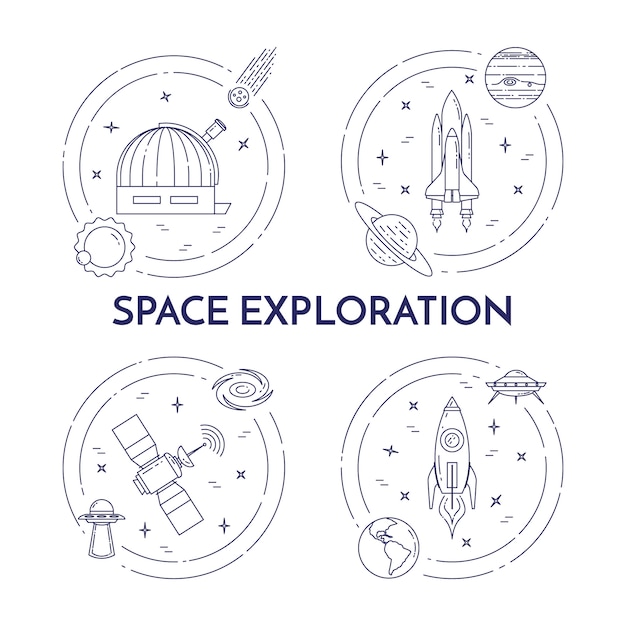 コスモスピクトグラムと宇宙旅行ラインバナー。