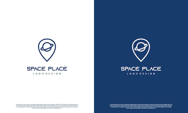 Space travel logo design space location logo icon saturn combine with pointer logo concept