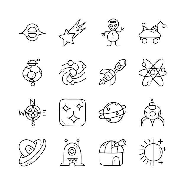 Space Vector Outline Hand Draw Icon Set 1