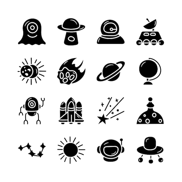 Space Vector Solid Hand Draw Icon Set 1