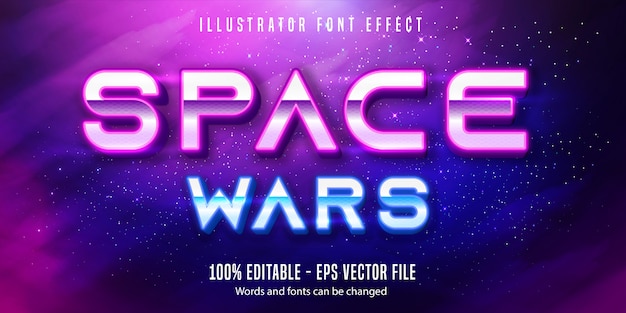 Вектор Космическая война текст, неоновый стиль редактируемый текстовый эффект