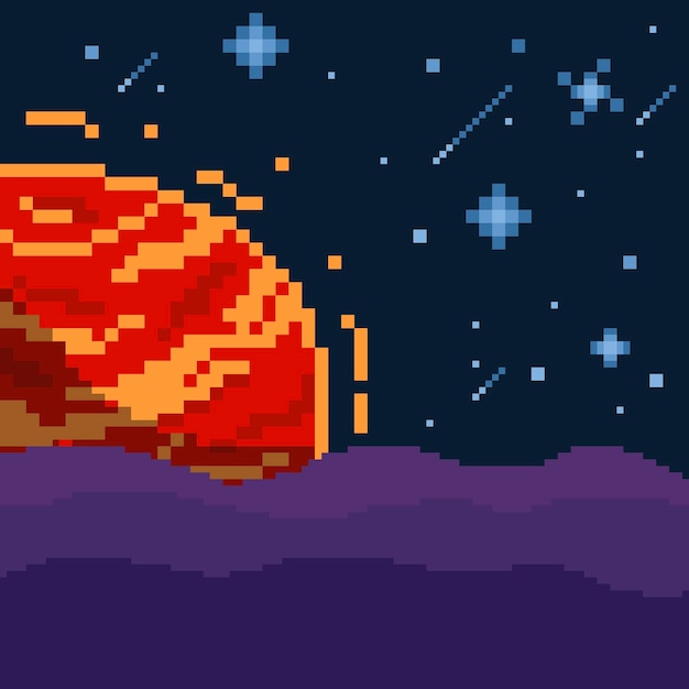 Space with mars and stars pixel art