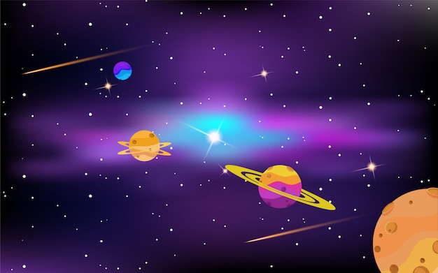 space with planets and shining stars