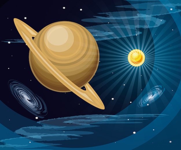 Spazio con saturno pianeta universo scena