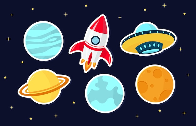 Space world fantasy sticker set collection design