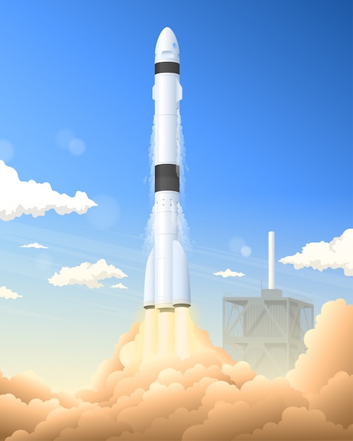 Vettore lancio di un razzo spaziale per una missione di esplorazione spaziale