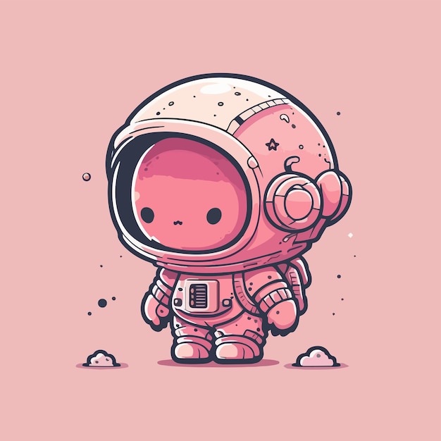 A spaceman cartoon character with a pink background.