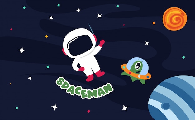 Spaceman in outer space with all of stars and planets illustration