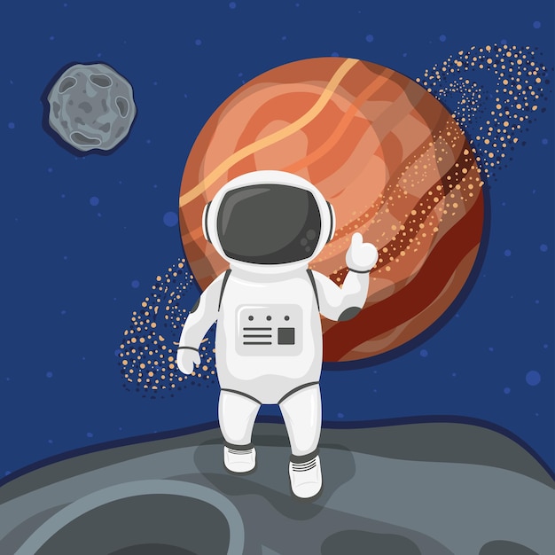 Vector spaceman walking in the space scene