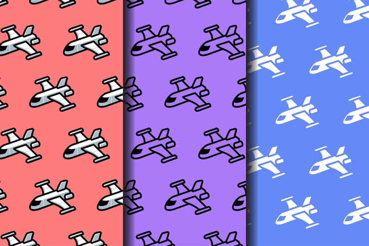 Vector spaceship colorful pattern on pink purple blue background set for decor and merchandise