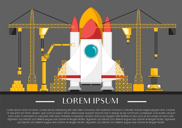 Vector spaceship and construction site with space for text