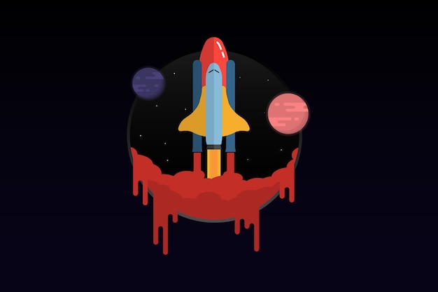 Spaceship fly to space banner concept icon