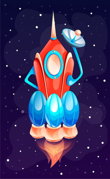 Spaceship or rocket in space. Concept of space icon for computer game