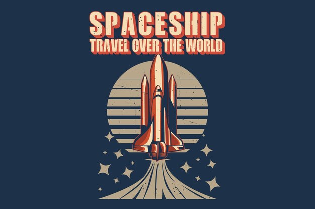 Vector spaceship travel over the world silhouette design