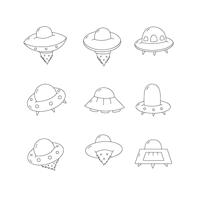 Spaceship UFO lijn icoon collectie outline stijl geïsoleerde illustratie