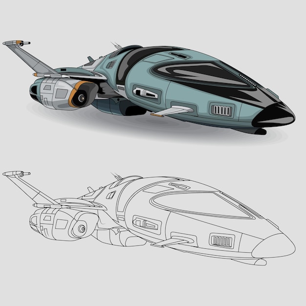 Vector spaceship vector art and outline