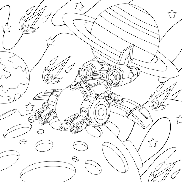 Vector spaceship vector coloring book for kids