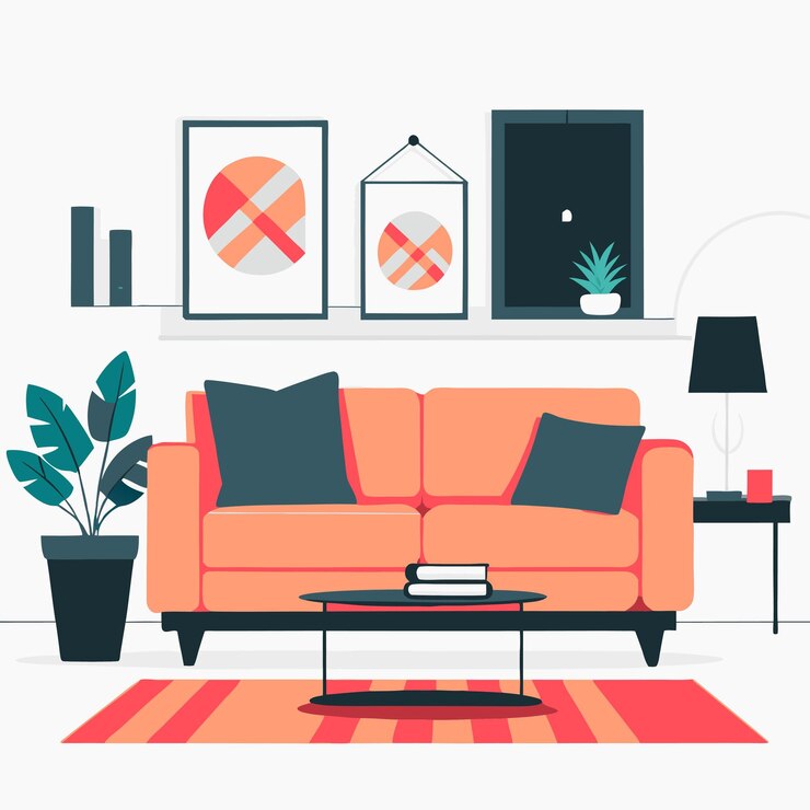 Vector spacious and modern living room concept with warm ambiance