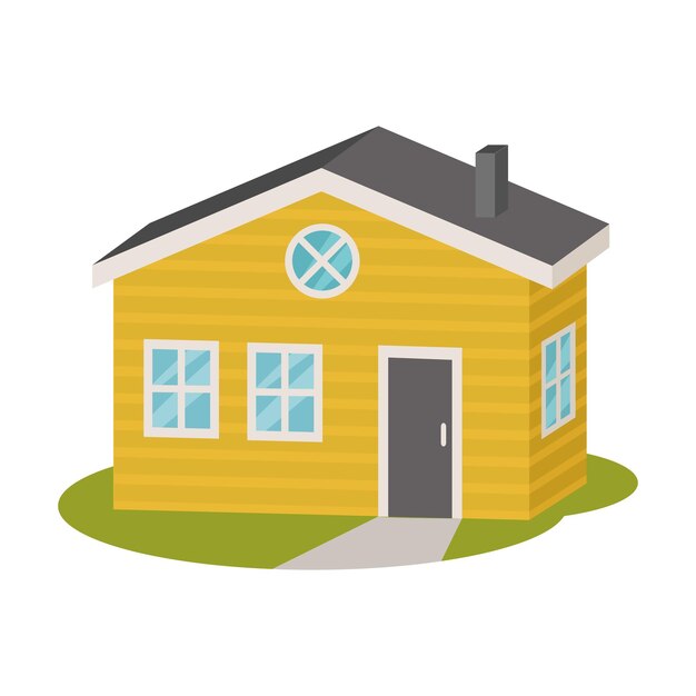 Vector spacious yellow striped simple modern home with a dark gray roof and chimney vector illustration