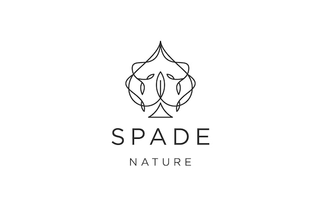 Spade ace of nature leaf line logo icon design template flat vector