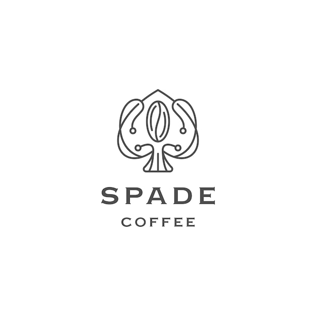 Spade van koffieboon met lijn kunst stijl logo ontwerp sjabloon platte vector