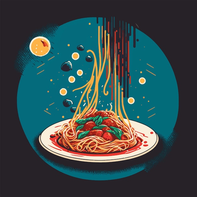 Vector spaghetti bolognese italiaans eten op plaat vector illustratie cartoon stijl