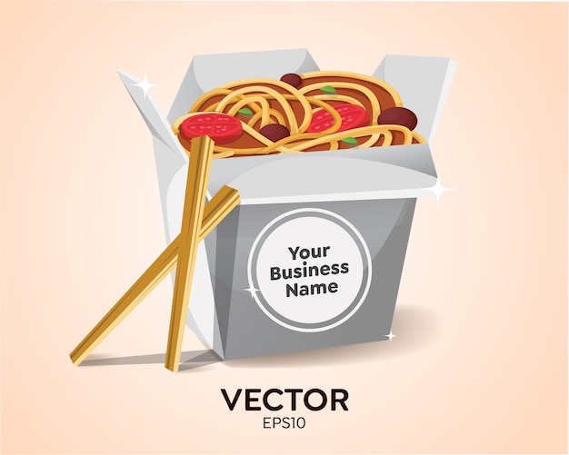 Vector spaghetti in box, noodles. takeaway food doodle.