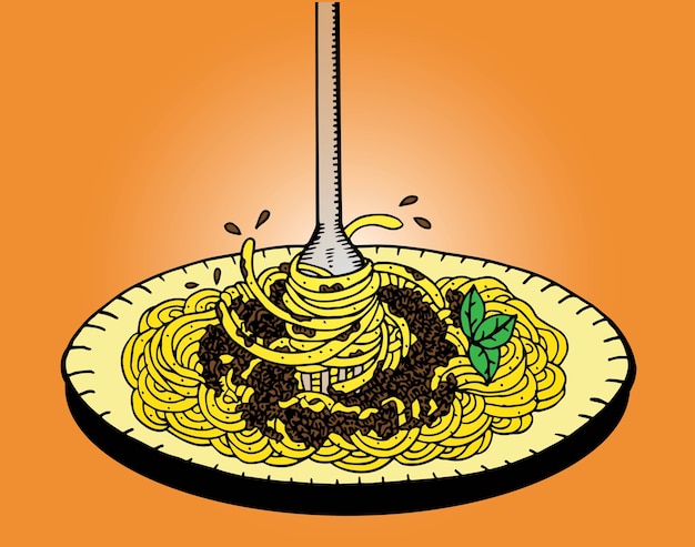 Vettore doodle di spaghetti, disegno a mano