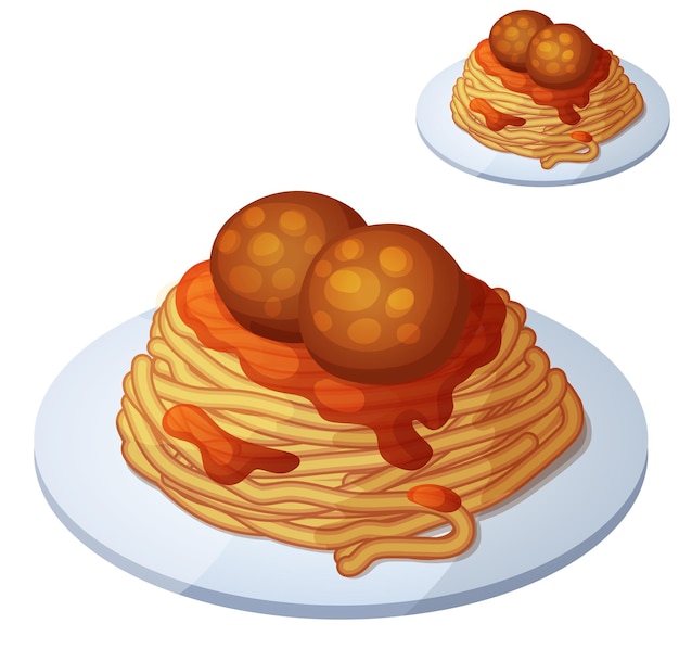 Vector spaghetti and meat balls cartoon vector icon