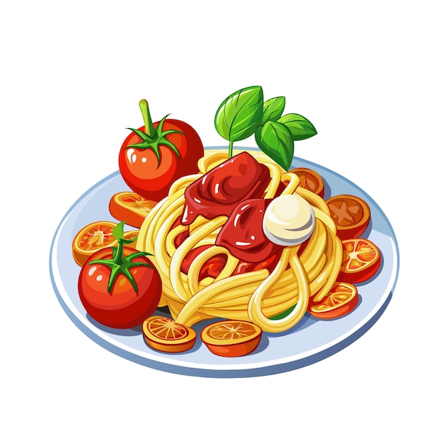 Vector spaghetti met tomaten ketchup en kaas op bord