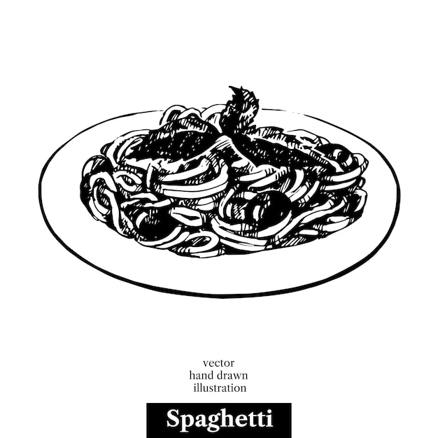 Spaghetti vintage fast food disegnati a mano schizzo illustrazione sfondo isolato menu design