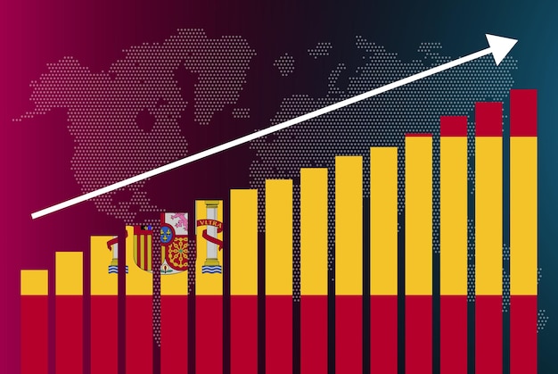 Spain bar chart graph, increasing values, country statistics concept, Spain flag on bar graph