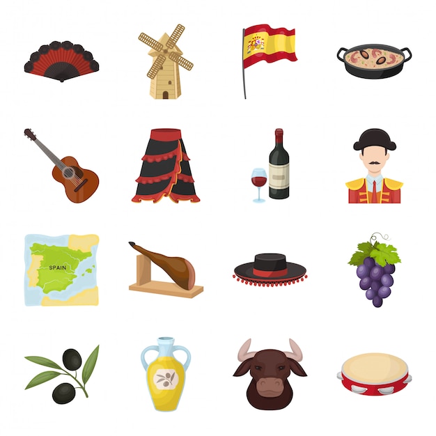 Spain country cartoon set icon. illustration spanish travel  . Isolated cartoon set icon spain country .