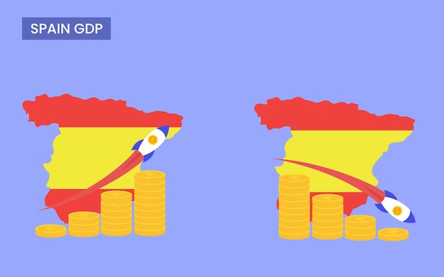 Spain country GDP increase and decrease gross domestic product concept