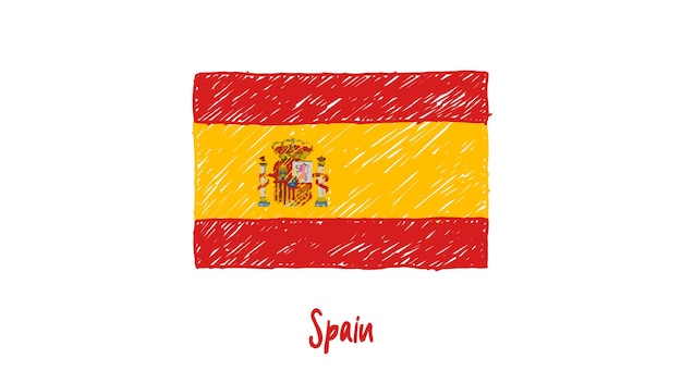 Spain Flag Colored Pencil or Marker Sketch Vector