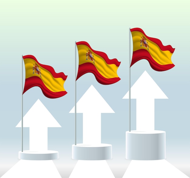スペインの旗国は上昇傾向にありますモダンなパステルカラーの旗竿を振っています