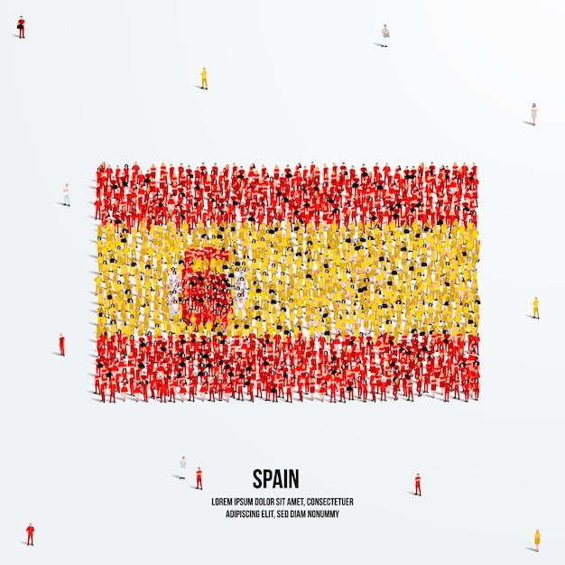 Spain flag. a large group of people form to create the shape of the spanish flag. vector.