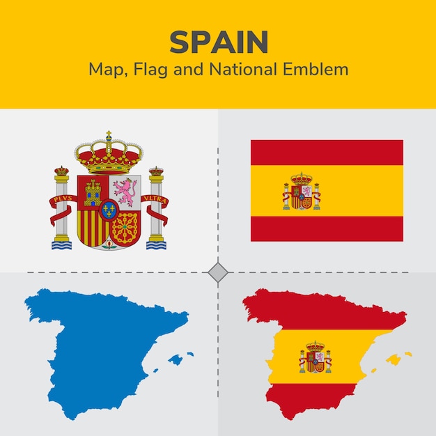 Spain  map, flag and national emblem