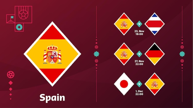 Spain national team Schedule matches in the final stage at the 2022 Football World Championship Vector illustration of world football 2022 matches