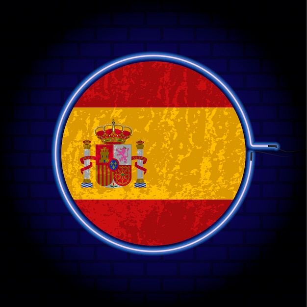 Испания неоновый гранж флаг на стене backgrond векторные иллюстрации