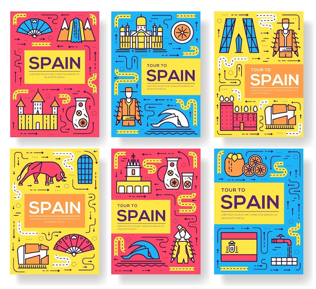 Set di carte dell'opuscolo di vettore della spagna