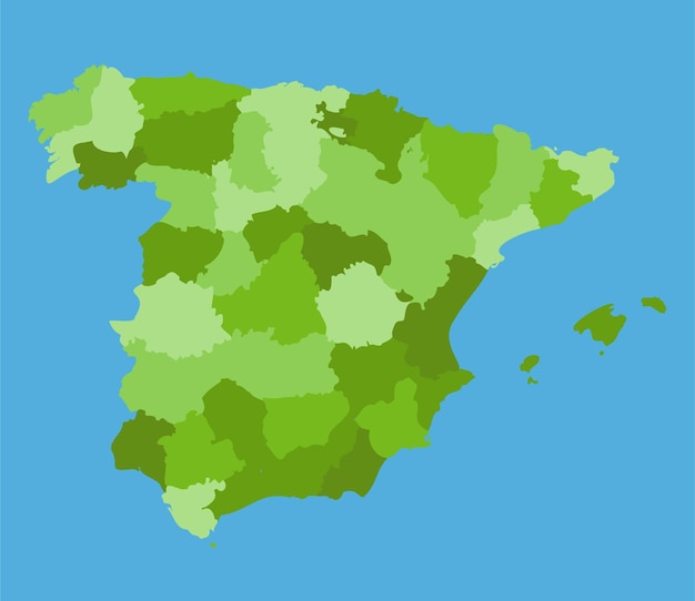 Spain vector map in greenscale with regions