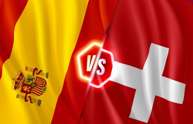 Spain versus switzerland game template 3d vector illustration with neon label