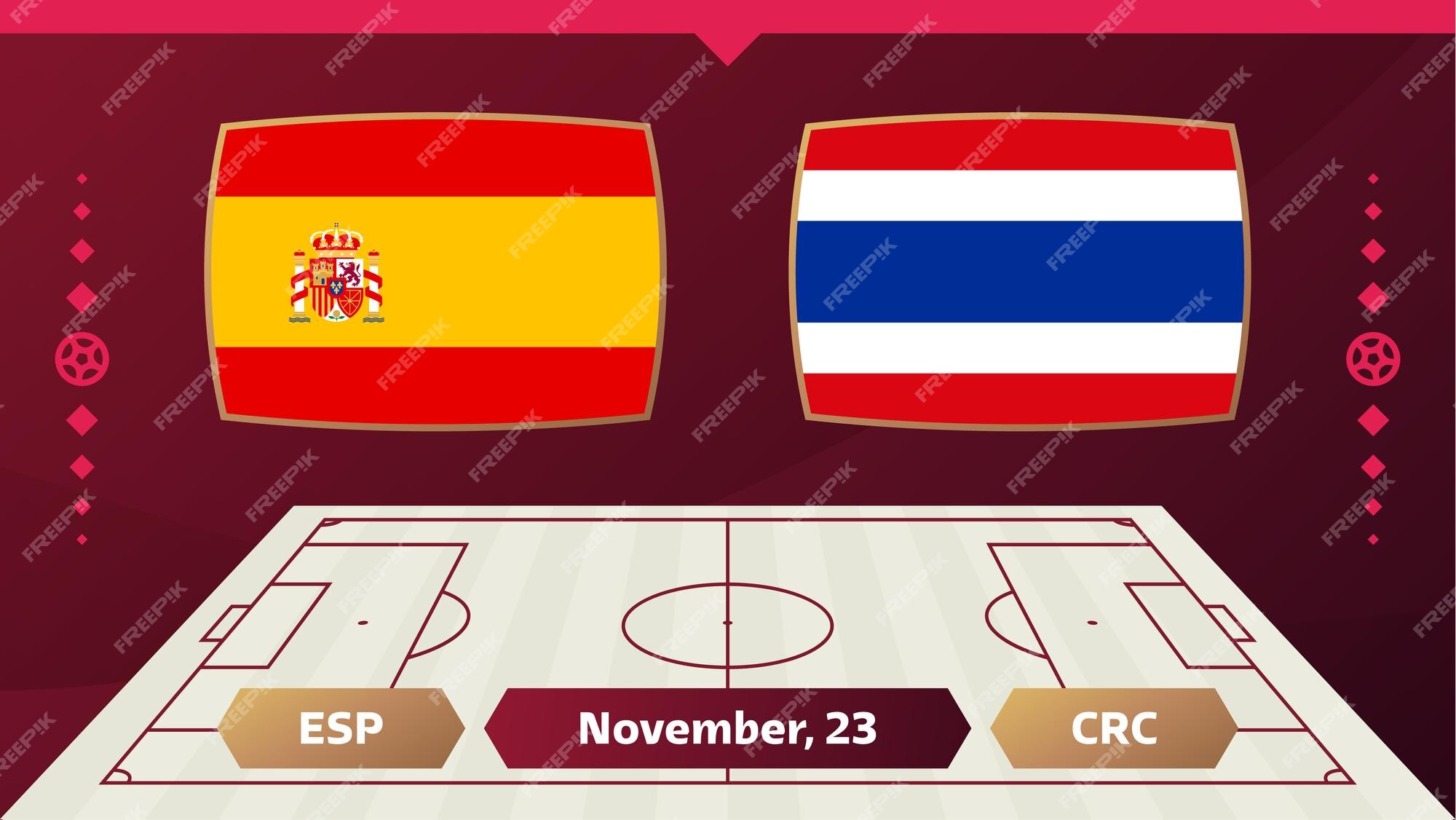 spain vs costa rica match. Football 2022 world championship match versus  teams on soccer field. Intro sport background, championship competition  final poster, flat style vector illustration 10288533 Vector Art at Vecteezy