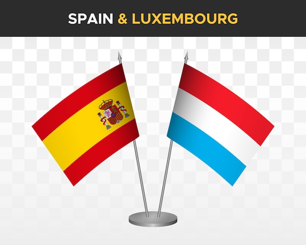 Spain vs luxembourg desk flags mockup isolated 3d vector illustration Bandera de espana