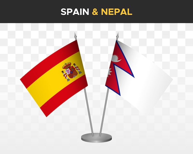 Spain vs nepal desk flags mockup isolated 3d vector illustration Bandera de espana