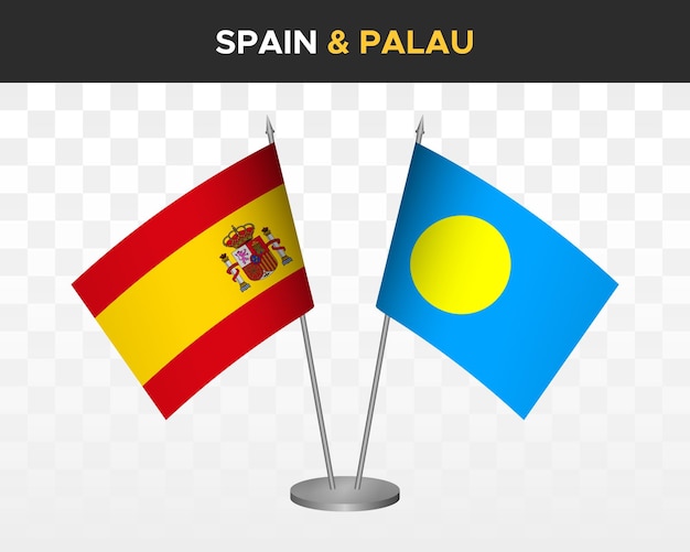 Spagna vs palau desk flag mockup isolato 3d illustrazione vettoriale bandera de espana