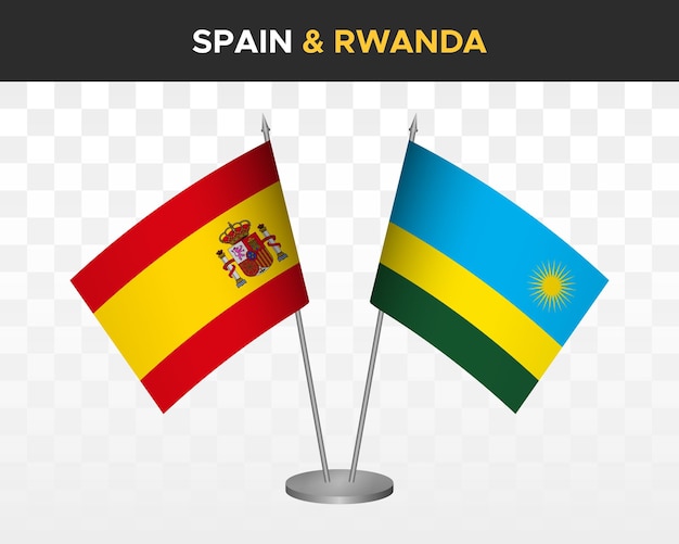 Spain vs rwanda desk flags mockup isolated 3d vector illustration Bandera de espana