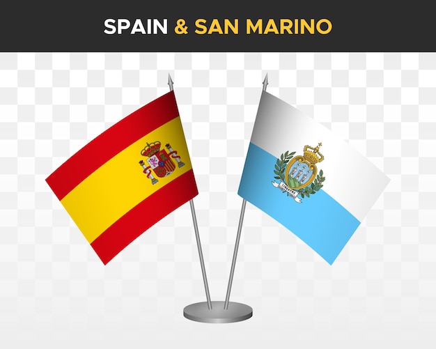 Spain vs san marino desk flags mockup isolated 3d vector illustration Bandera de espana