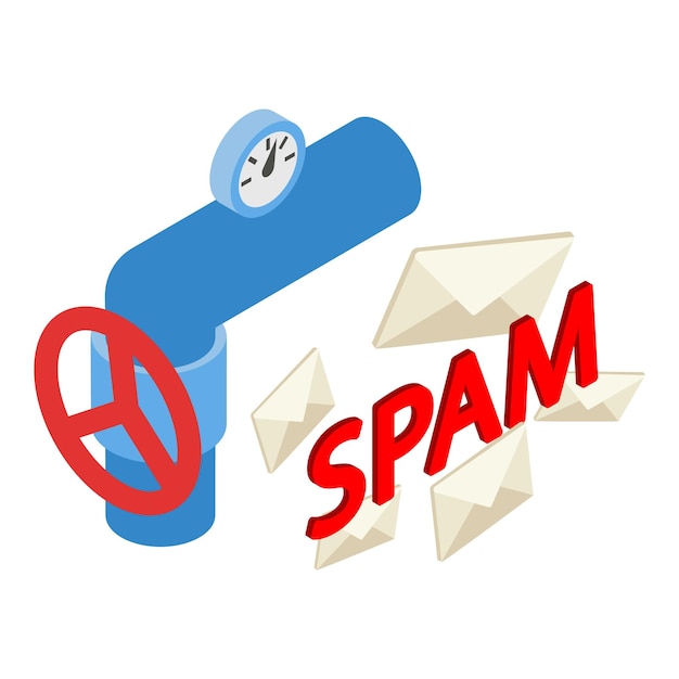 Spam aanval pictogram isometrische vector gesloten witte mail envelop en deel pijp pictogram info afval en spam concept